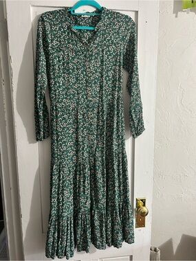 Fat Face Green Floral Button Up Dress